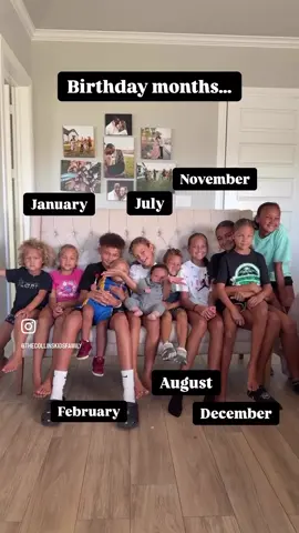 With 11 children you would think we would have birthdays year round but we only use up 6 months of the year.  January is Anthym and myself. February is Ansyr and Armor. July is Andersyn and Andrae. August is Arrow and Anchor.  November is Annistan and Mandrae.  December is Aynjel, Anissa and Anjalie.  How many months of the year does your family take up?  #birthdaymonths #family #11kids #6monthswith11children 