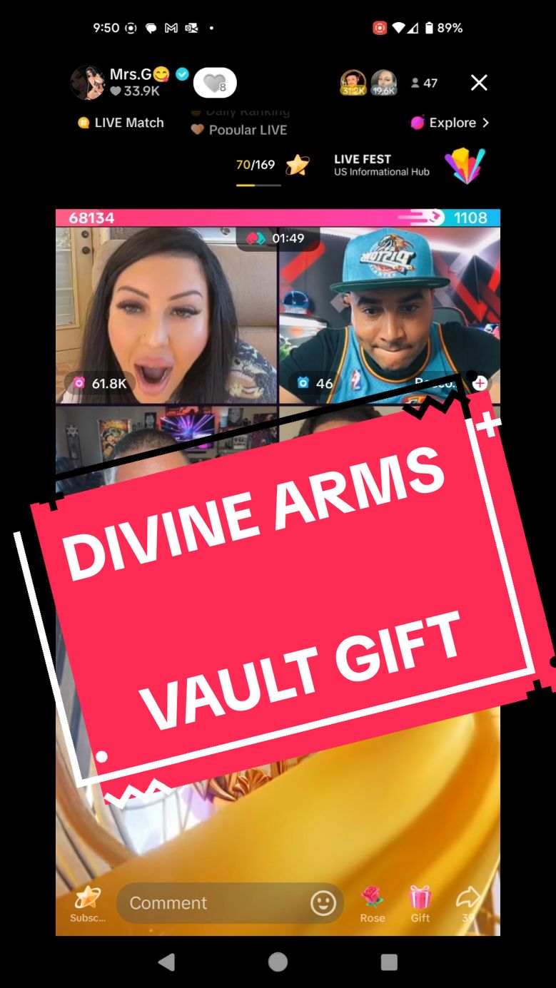 Vault gift unlocked. Divine Arms 🫡💜 Anyone can be a #legend if they want to be. Sometimes you just need reminded you already are. #vault #legendary #earlyaccess #divinearms #livefest2024  @livefest_2024 @TikTok LIVE  @Mrs.G😋 @Mr.G🍄 #tik_tok #tiktokviral 