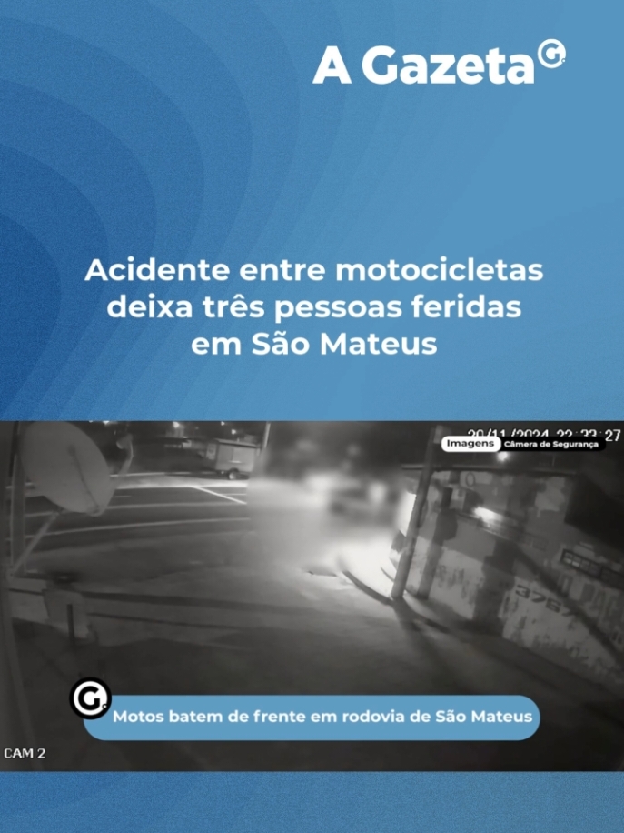 📹 Três pessoas ficaram feridas após duas motos baterem de frente na rodovia Othovarino Duarte Santos, na altura do bairro Pedra D’Água, em São Mateus, na noite desta quarta-feira (20). De acordo com a Polícia Militar, um dos condutores estava com a habilitação para dirigir vencida e o outro não tinha permissão para pilotar motos. A PM foi até o local e encontrou apenas as motos envolvidas no acidente. Testemunhas relataram que as vítimas já haviam sido socorridas para o Hospital Estadual Roberto Silvares, no mesmo município. #acidente #motociclista #foryou #AGazetaES 