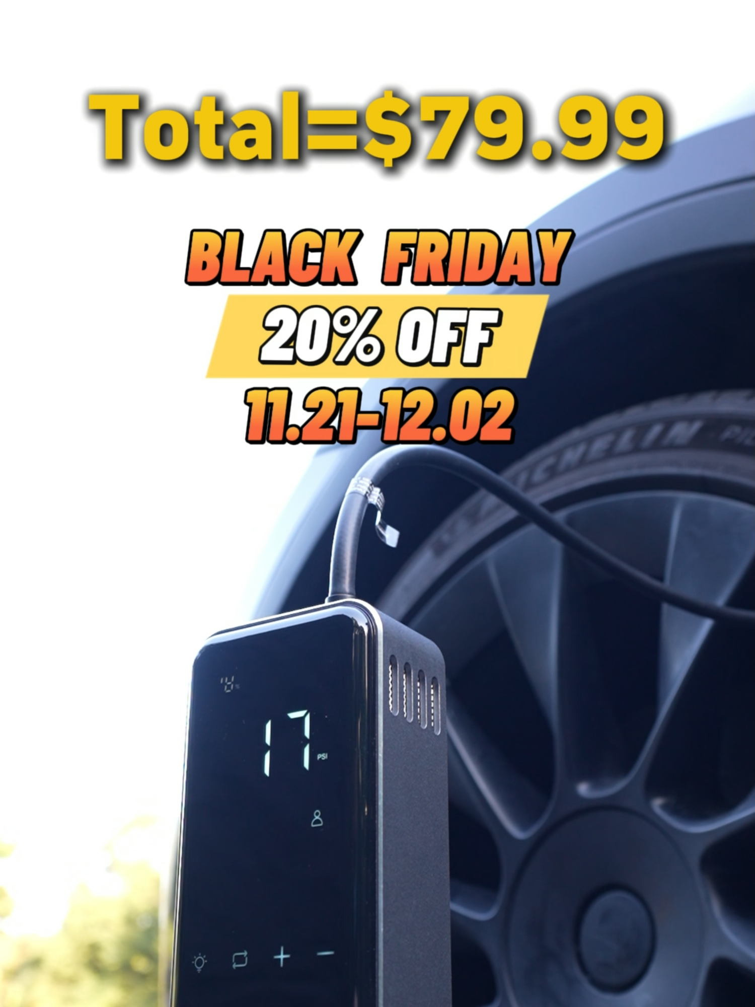 Wait! It's Black Friday, the biggest deal of the year--20% off! Just for $79.99, take it home! #denvix #tireinflator #portabletireinflator #airpump #powerbank #inflator #techtok  #flashlight #cartok #blackfriday #blackfridaysale