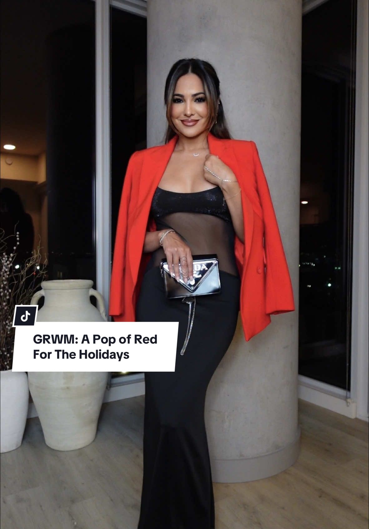 GRWM: A Pop of Red For The Holidays💫 #fyp #styleinspo  I absolutely love draping a blazer over my shoulders because it instantly elevates the look.  Throw on a red blazer over any black dress for a classic holiday look ✨  Rate this #OOTD from 1-10 ✨ Today’s Affirmation: “I trust my intuition” 🤍 TAG someone who would love this & don’t forget to save the video to refer back to when styling • #outfitinspo #fashion #styletips #outfitideas #grwm #fashionstyle #styling #todaysoutfit #todayslook #fallfashion #styletips #tutorial #foryoupage  Outfit Details: jacket — motf_official  dress — ygcollection_  earrings — macys  shoes — ninewest  perfume — parfumsdemarly  lip — charlottetilbury lip pencil + maccosmetics lipstick blush — hudabeauty  bag — prada  glow oil — soldejaneiro 