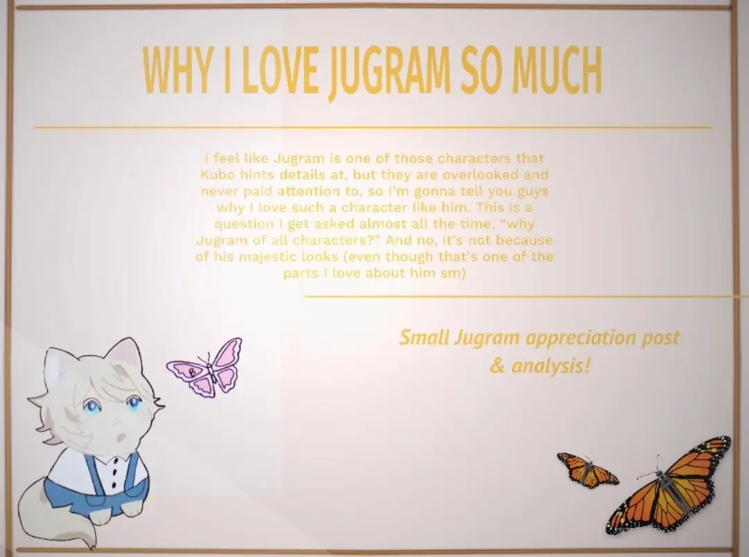 • This honestly took hours for me to finish, I’m sorry if there are some grammar mistakes. I wanted to write much more but I think this is already way too much lol - I doubt anyone is gonna read all of this but if you do, it is very much appreciated! 💞 • Jugram is always gonna be my number one favorite man, I’ve been loyal to him for years and I’m so excited to see how the anime handles his character! Nobody loves him more than I do • Credits to @.⋆ ❀ 𝚔𝚞𝚛𝚊 ❀⋆. for the art of Cat Jugram on the first slide, thank you so much for allowing me to use it 🥹💗 #bleach #anime #manga #quincy #tybw #bleachanime #bleachmanga #bleachtybw #jugram #jugramhaschwalth #appreciationpost #characteranalysis #blowthisup #dontflop #xyzcba #goviral #foryou #fyp