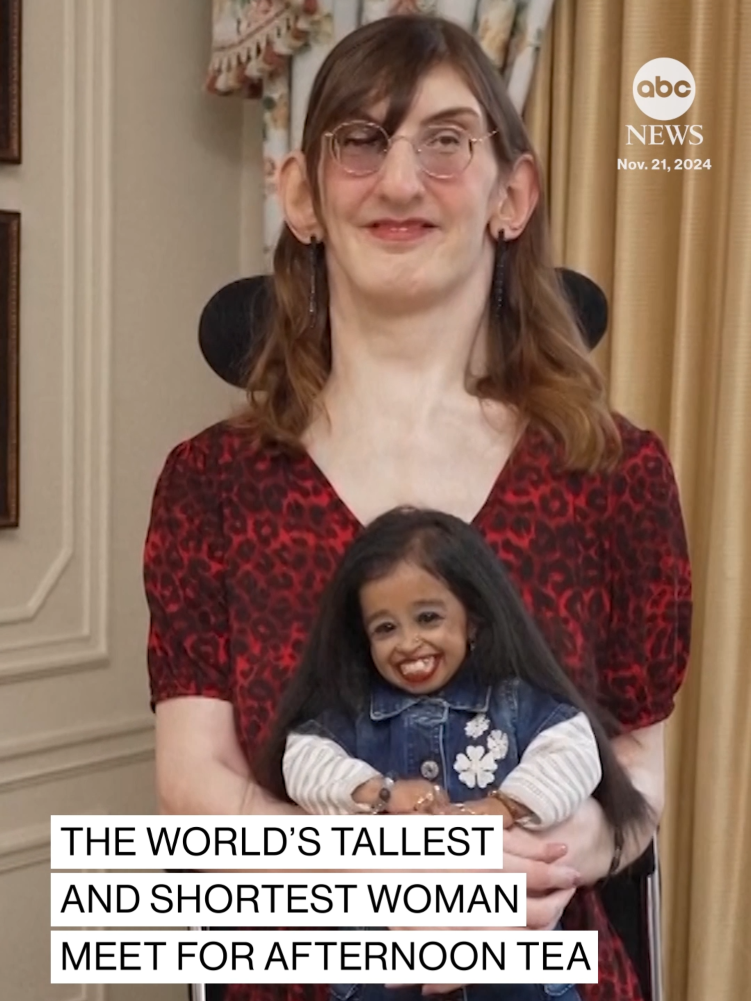 In celebration of the 20th Guinness World Records Day, the world's tallest woman — Rumeysa Gelgi — and the shortest woman — Jyoti Amge — met for the first time for tea at the Savoy in London and to receive 