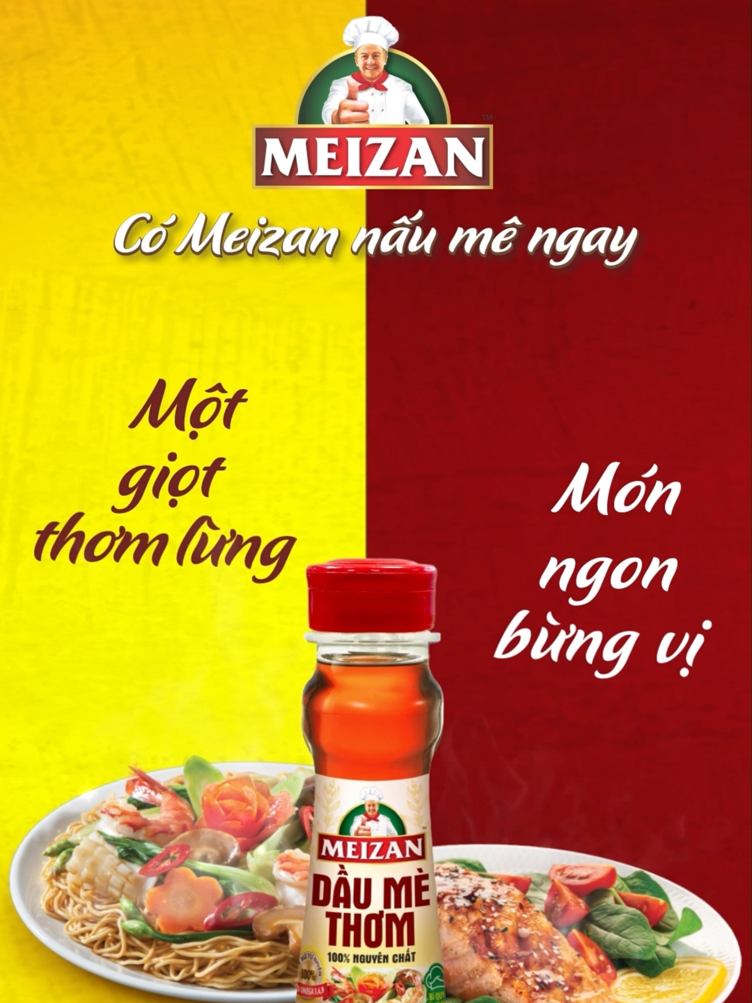 MỘT GIỌT THƠM LỪNG - MÓN NGON BỪNG VỊ 💥 Với dầu mè Meizan, chỉ cần “một giọt thơm lừng”, mọi món nướng, xào, ướp sẽ được nâng tầm, bừng vị ngay tại gian bếp nhà bạn. 😘 Được chiết xuất 100% từ mè thơm hảo hạng, dầu mè Meizan dễ dàng “bắt cặp” với nhiều cách chế biến. Từ trộn salad, tẩm ướp các nguyên liệu cho đến rưới lên các món xào, món súp hoặc phết lên các món nướng, chỉ một giọt là mọi món ngon bừng vị, thăng hoa, dậy hương hấp dẫn. Dầu mè Meizan còn tốt cho sức khỏe vì chứa nhiều dưỡng chất tự nhiên: 👉 Sesamol góp phần giúp cơ thể làm chậm quá trình thoái lão hóa. 👉 Giàu omega 6 giúp hỗ trợ sức khỏe tim mạch. 🛒 Món ngon bừng vị chỉ với một giọt thơm lừng, chần chờ gì mà chưa bưng ngay dầu mè Meizan về gian bếp chị em ơi! Dầu mè Meizan: Một giọt thơm lừng, món ngon bừng vị! #DaumeMeizan #Motgiotthomlung #Monngonbungvi