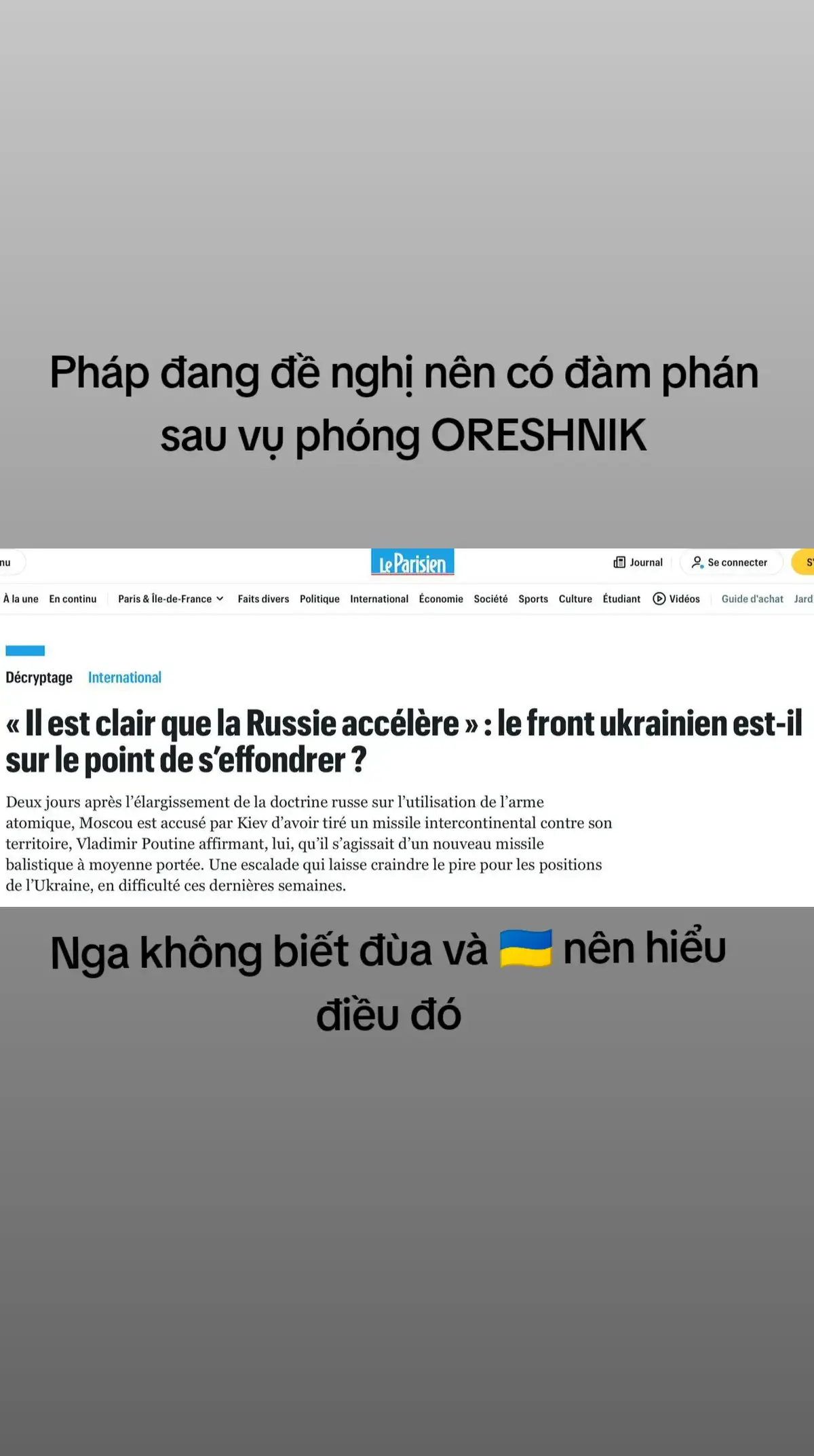 ❗️ “Đã đến lúc đàm phán”: Le Parisien về buổi ra mắt của tên lửa  Oreshnik Báo Pháp viết rằng 