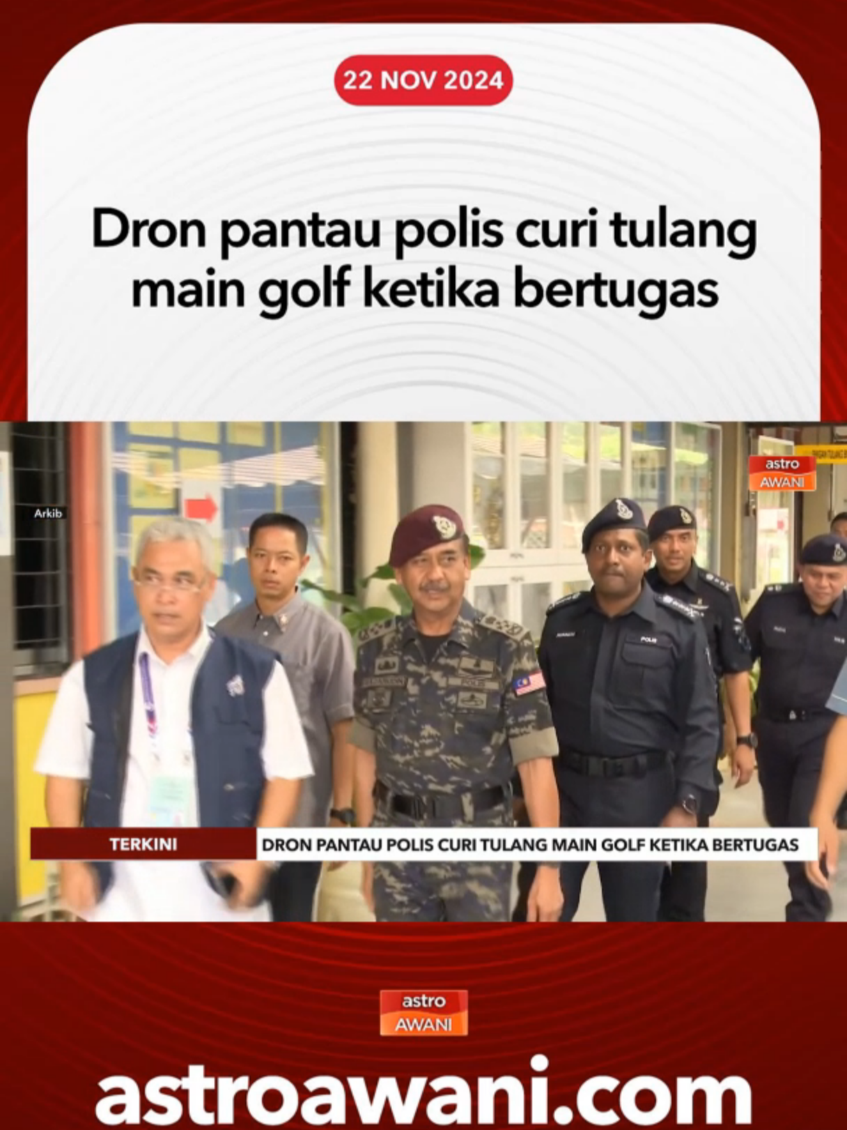 JIPS Bukit Aman mula menggunakan dron untuk menyiasat dan pemantauan terhadap warga polis yang 'curi tulang' ketika bertugas termasuk keluar pejabat untuk bermain golf. #AWANinews