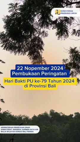 . Acara Pembukaan Peringatan Hari Bakti PU ke-79 Tahun 2024 di ikuti oleh UPT Kementerian PU di Provinsi Bali bersama Dinas Pekerjaan Umum Provinsi dan Kabupaten/Kota se-Bali di Provinsi Bali. . Adapun kegiatan pada acara Pembukaan Peringatan Hari Bakti PU Ke-79 yang mengusung Tema “Membangun Negeri untuk Rakyat” ini antara lain :  1. Jalan Santai; 2. Senam Bersama; 3. Donor Darah; 4. Lomba Catur; 5. Acara Hiburan (Penampilan Band); dan  6. Hadiah Undian . . #haribaktipu #membangunnegeriuntukrakyat #sigapmembangunnegeri