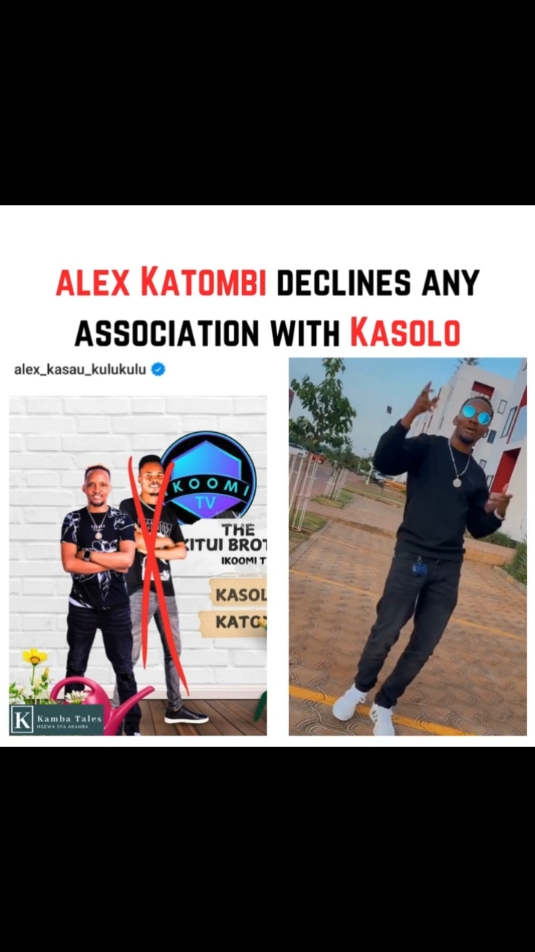 Leading kamba benga musician Alex Katombi disassociates himself from, gospel musician Stephen Kasolo. This happens a few days after Ikoomi TV had made a poster of them, 