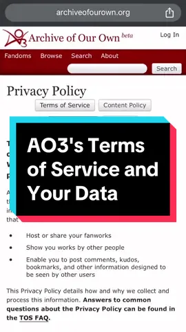 Replying to @Sol We've updated AO3's Terms of Service, but we still don't sell your data #ao3 #otw 