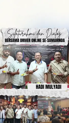 DRIVER ONLINE BERSATU DUKUNG ISRAN-HADI... 20.11.2024 Bapak Hadi Mulyadi Bersilaturahmi dan Berdialog Bersama Komunitas Driver Online Se - Samarinda. Pada Kesempatan Tersebut Seluruh Driver Online Se - Samarinda Menyampaikan Aspirasi Dan Menyatakan Dukungan Dan Pilihannya Kepada Bapak Isran Noor dan Bapak Hadi Mulyadi Dalam Pilgub Kaltim 2024. Pada Kesempatan Tersebut Juga Para Driver Online Se - Samarinda Berterima Kasih Atas Kebijakan Bapak Isran Noor Dan Bapak Hadi Mulyadi Yang Telah Membantu Dalam Menjalankan Profesi Mereka.  #pahamlahikam #isrannoor #hadimulyadi #isranhadi #samarinda #kaltim #kaltimberdaulat #kaltimberdaulatjilid2 #pilgubkaltim #pilgubkaltim2024 