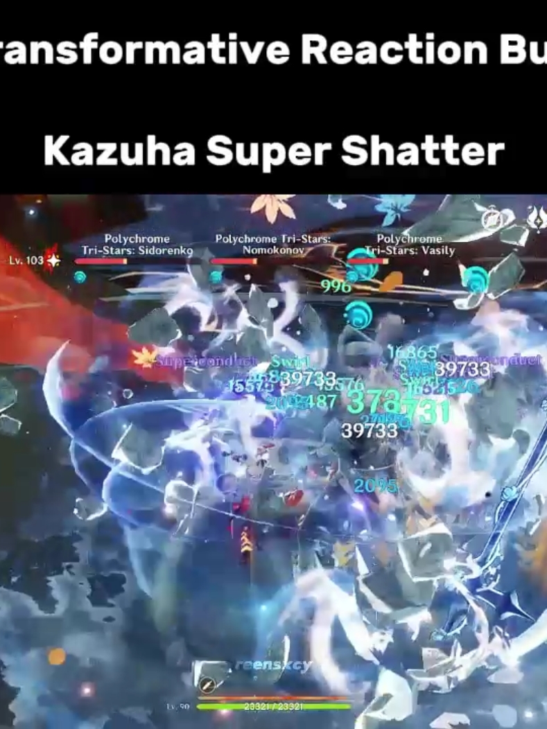 >>READ CAPTION<< [5.2] Now they just buffed the base transformative reaction multiplier, it is viable to use Kazuha in the shatter team, which pretty nice dmg and about the same as hyperbloom dmg but in 2 or more AoE scenario. The team is mixed shatter not just pure shatter, relying on the blunt hit of Kazuha's plunge attack. Raiden is there to trigger superconduct + EC damage and reducing enemy physical resistance. Kokomi for long AoE hydro app. Rosaria to trigger freeze and reducing another physical resistance via her C6. #kazuha #genshin #GenshinImpact #gameplay #hoyocreators #gameplay #fyp 