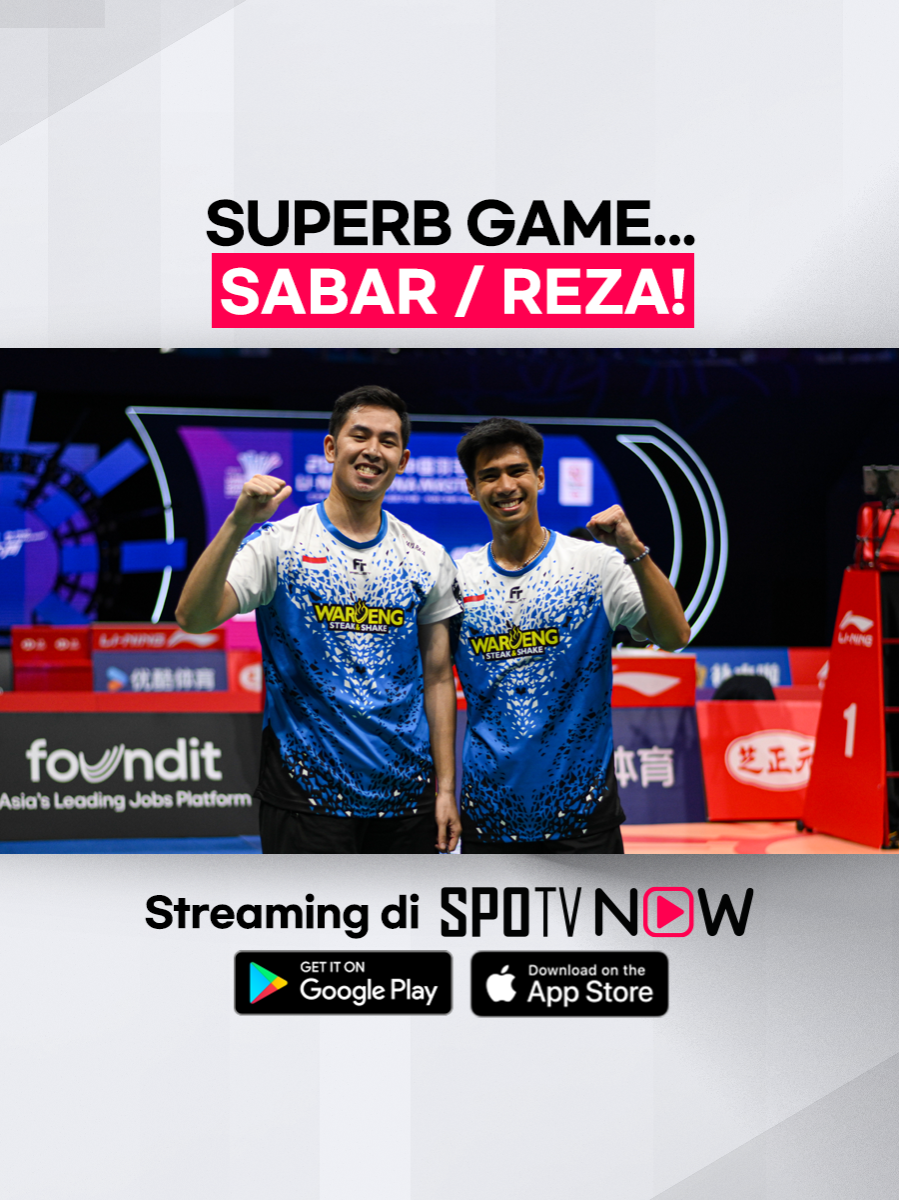 #BWF 🏸 - Sabar / Reza melangkah ke Semi Final setelah mengalahkan Goh / Izzudin! Tiket menuju Hangzhou masih terbuka! 👏 #ChinaMasters2024 Saksikan aksi Badminton Terbaik Hanya Di #SPOTVNOW Follow kami untuk konten Badminton lainnya! 📲🏸 #SPOTV #SPOTVIndonesia #Badminton #BWFWorldTour