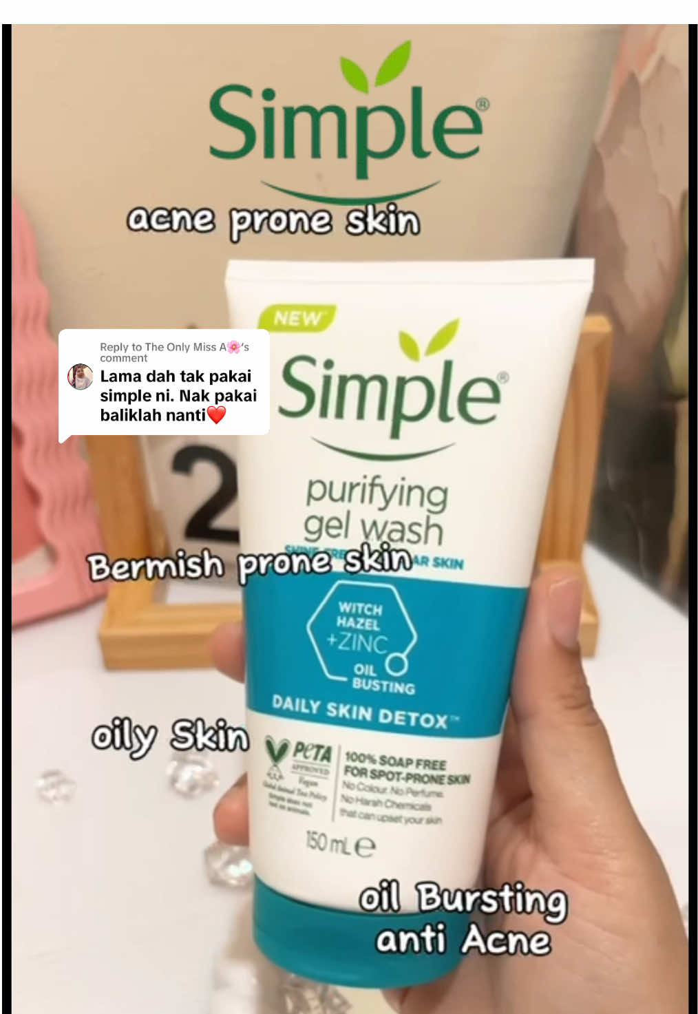 Replying to @The Only Miss A🌸 Reduce Acne in 7 Days 😱😱😱 with Purifying Gel wash ✅ 5% witch hazel ✅Niacinamide #simpleskincare #keepitsimple #simplenonasties #simpleskincaremalaysia #facewash #fyp #masukberanda #capcut #trending