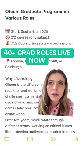 Incredible opportunity to have some serious impact on the world - and all with a great starting salary 💰  Roles have just gone live for four of Ofcom’s programmes!! Dont walk run 🏃  #fyp #jobs #graduatejobs #degree #student #entrylevel