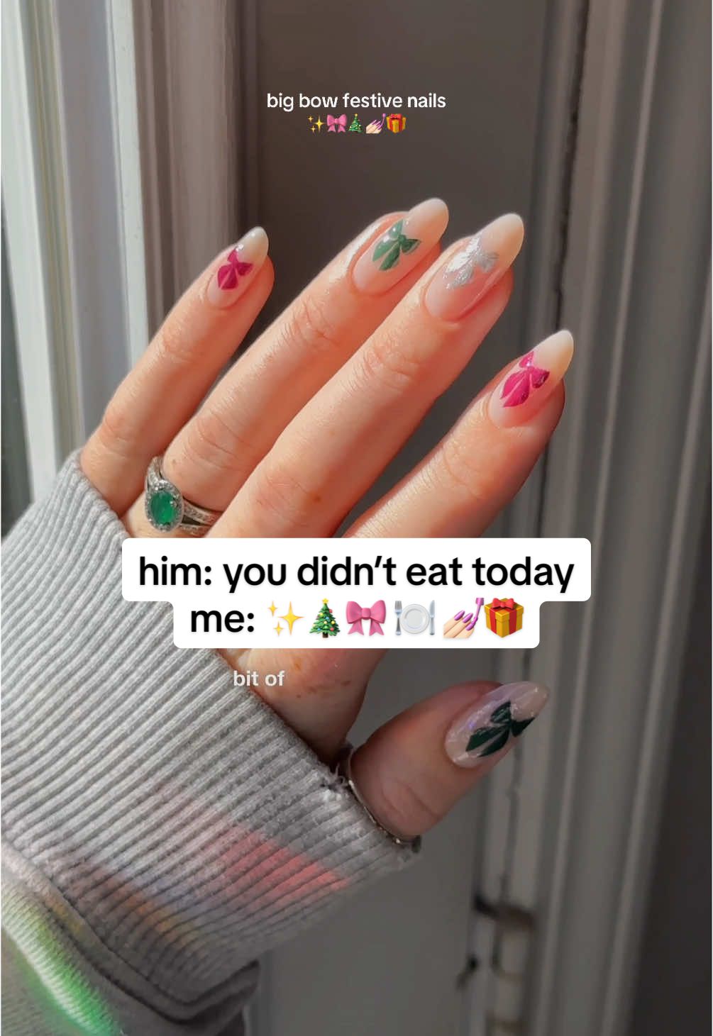 the nails: 😌💅🏻🎀 the voiceover: 👹😈🤣  #holidaynails #nailinspo #creatorsearchinsights  #christmasnails #nailart  is this any better? 🤭 also if this takes off as a Christmas nail trend my apologies to the hardworking nail techs everywhere 🙈🎀   nails at home #festivenails #bownails #nailtrends #beautyhacks #diynails 