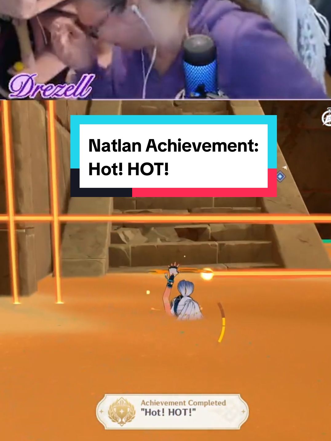 Achievement: Hot! HOT! Totally intentional guide on how to get the achievement Hot! HOT! The worst part is if I was on any other character, I could have switched to Mualani and she would have started to surf on top of the lava. Oops. You can get this achievement in any lava in Natlan, not just this particular area. If you do happen to do this quest and don't want to do what I did, trigger the lasers that are up the stairs a bit.  More time to run away from the rising lava levels. #GenshinImpact #achievement #primogems #guide #genshin #primos #achievements #natlan #genshinguide