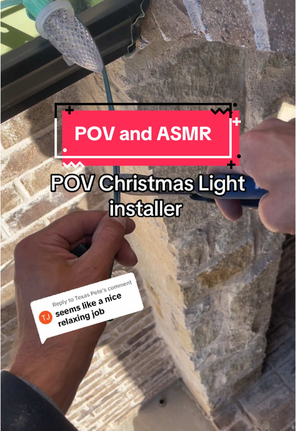 Replying to @Texas Pete ASMR and POV of a Christmas Light install #christmas #christmaslights #asmr #pov 