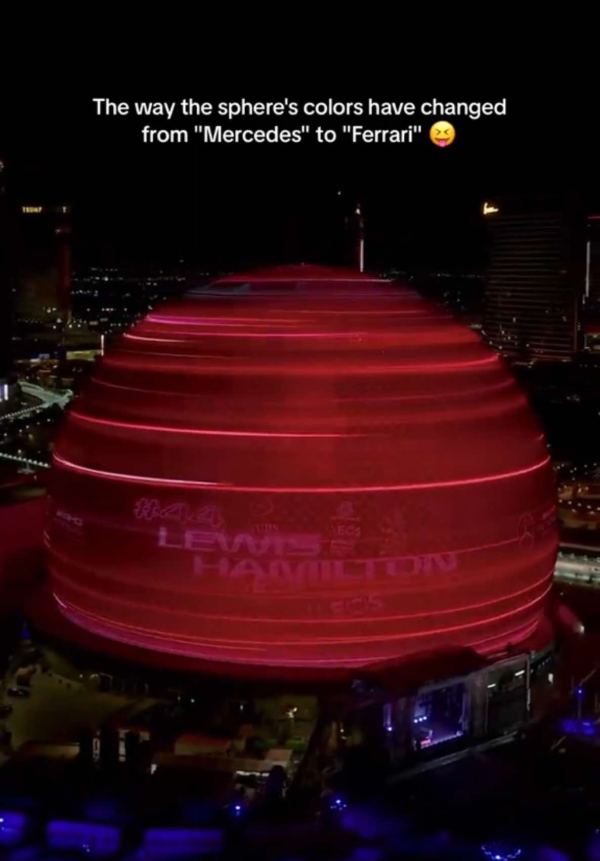 everyone is ready for 2025 when lewis hamilton becomes a ferrari driver⭐️❤️ even the sphere knows hehe😂😂😂 #lewishamilton #f1 #formula1 #lasvegas #spherelasvegas #red #ferrari #mercedes