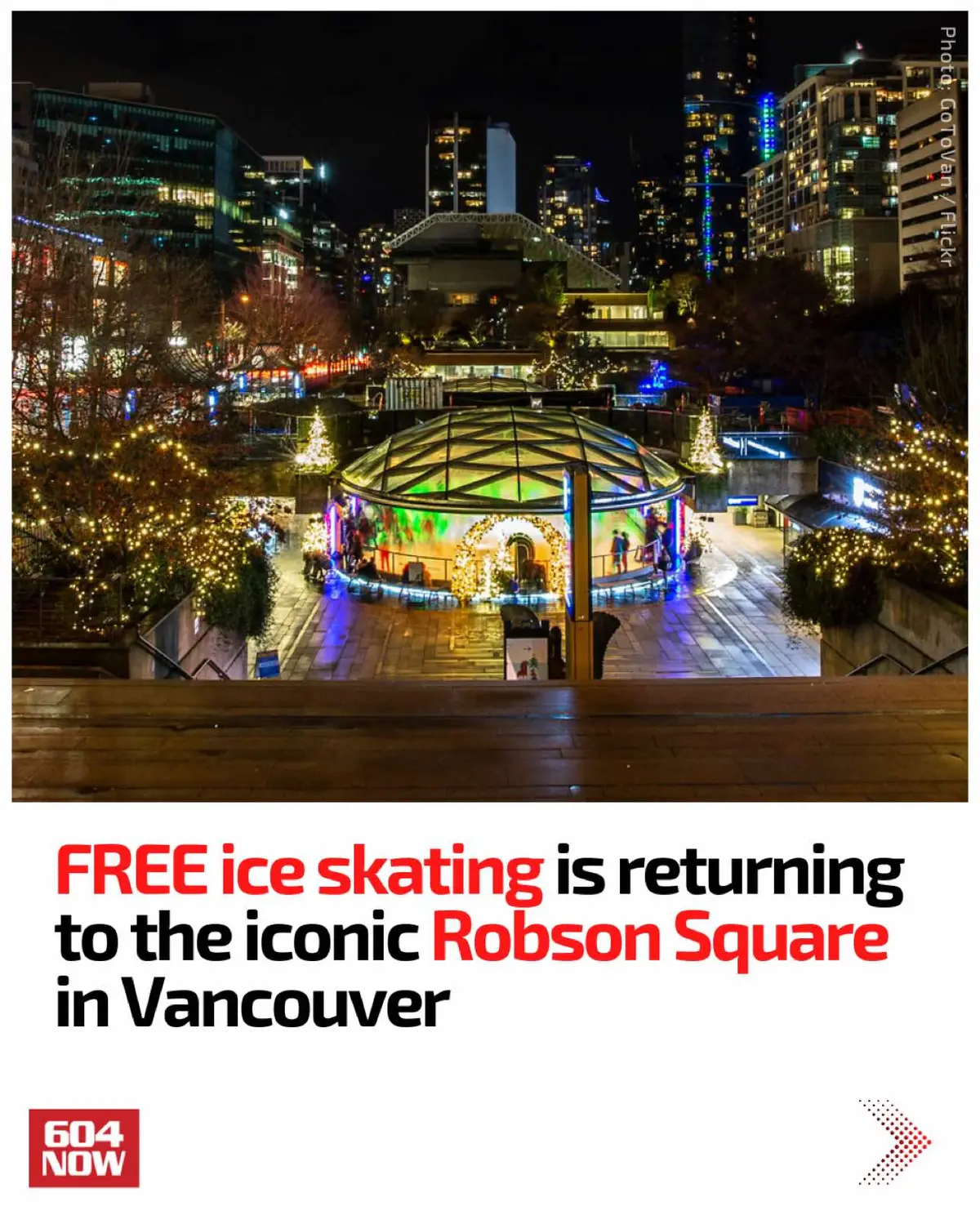 Impress them with your skating skills! ⛸️😎 Photos: GoToVan / Flickr, @sjseto, Robson Square, @rsq.ice.rink #604Now #vancouver 