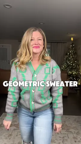 I love this geometric cardigan sweater. The colors add so much visual interest to this high quality sweater.  @TikTok Shop 🇺🇸 @ #tiktokaffiliate #tiktokpartner #ttshop #tiktokshopblackfriday #tiktokshopcybermonday #giftguide #ttsdelight #ttsdelightnow #TikTokFashion #OOTD #winterfashion #winterfit #cardigan #sweater 
