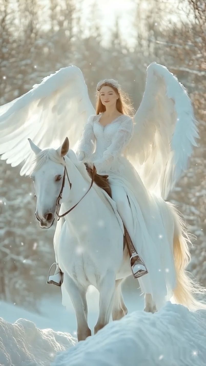 Beautiful Angel and Her Friend #angel #angels #horse #unicorn #whitehorse #whiteangel #trand  @Elizabeth 🥀 