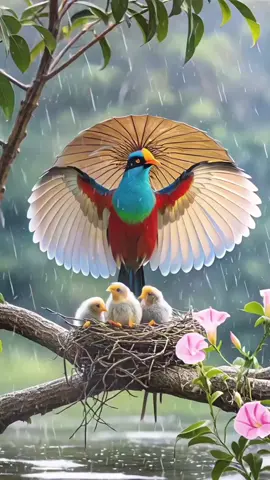 Guardian of the Nest: Nature's Umbrella in the Rain #nature #ai #mother #shorts #birdslover 