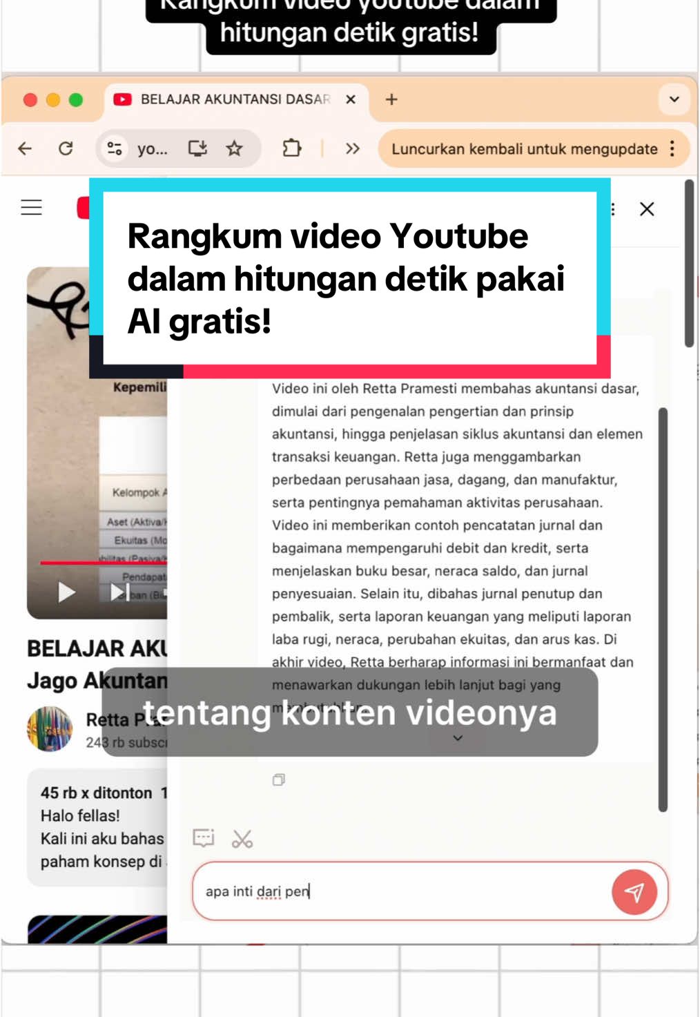 Cara mudah rangkum video youtube dalam hitungan detik pakai Wayin ai @Wayin AI gratis! #wayinai #youtube #fyp bisa buat nugas atau kerjaan. Click link di bio buat cobain website nya. Selamat mencoba!