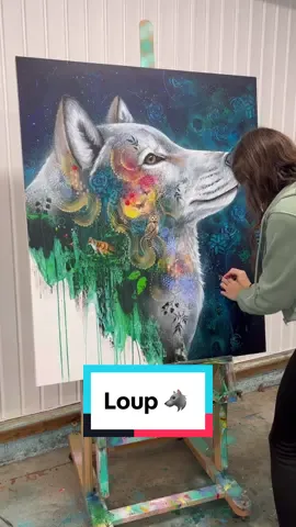 Réponse à @tapate un grand loup 😍 L’œuvre originale est en route pour la Grèce! Des impressions sur toile sont toutefois disponibles (voir ma bio)! #artistepeintre🎨 #animalpainting #femmeartiste #colorfulartwork 