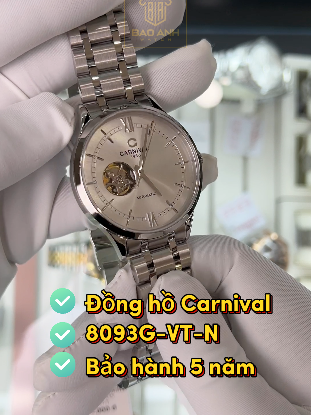 Chưa tới 4 triệu đã sở hữu được ⌚️ Carnival Open Heart Automatic 8093G-VT-N hở tim góc 9h sexy, với bộ dây thép đúc đặc biệt 316L cực bền bỉ và sang trọng cho các anh em văn phòng, trung niên.  Website: https://baoanhstore.vn/dong-ho-carnival/ #Đồng_Hồ_Carnival#Bao_Anh_Watch#đồng_hồ_chính_hãng