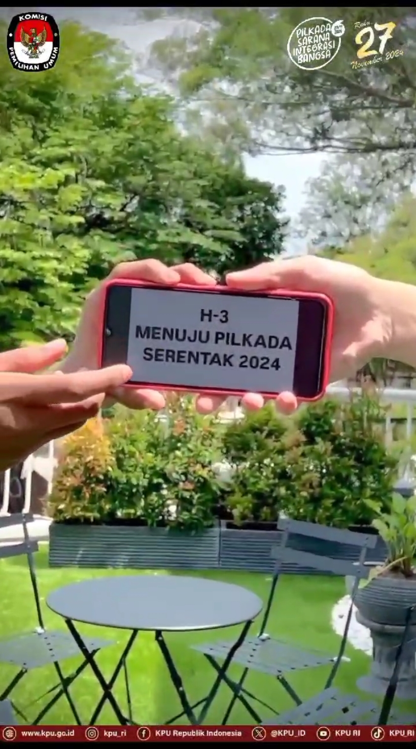 #TemanPemilih , sekarang H-3 menuju Pilkada Serentak 2024. Ayo gunakan hak pilihmu Rabu, 27 November 2024. #KPUMelayani  #PilkadaSerentak2024 