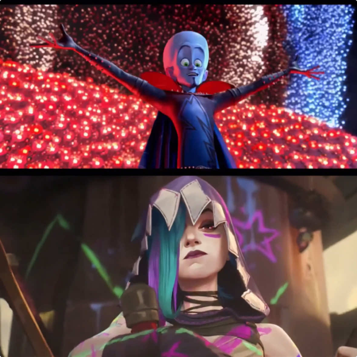 I don’t know if someone already did this, but i had to  that made me laugh through my tears after this season finale (all rights given to Netflix and Dreamworks) #arcane #arcaneseason2 #jinx #megamind #fy #foryoupage #arcaneleagueoflegends 