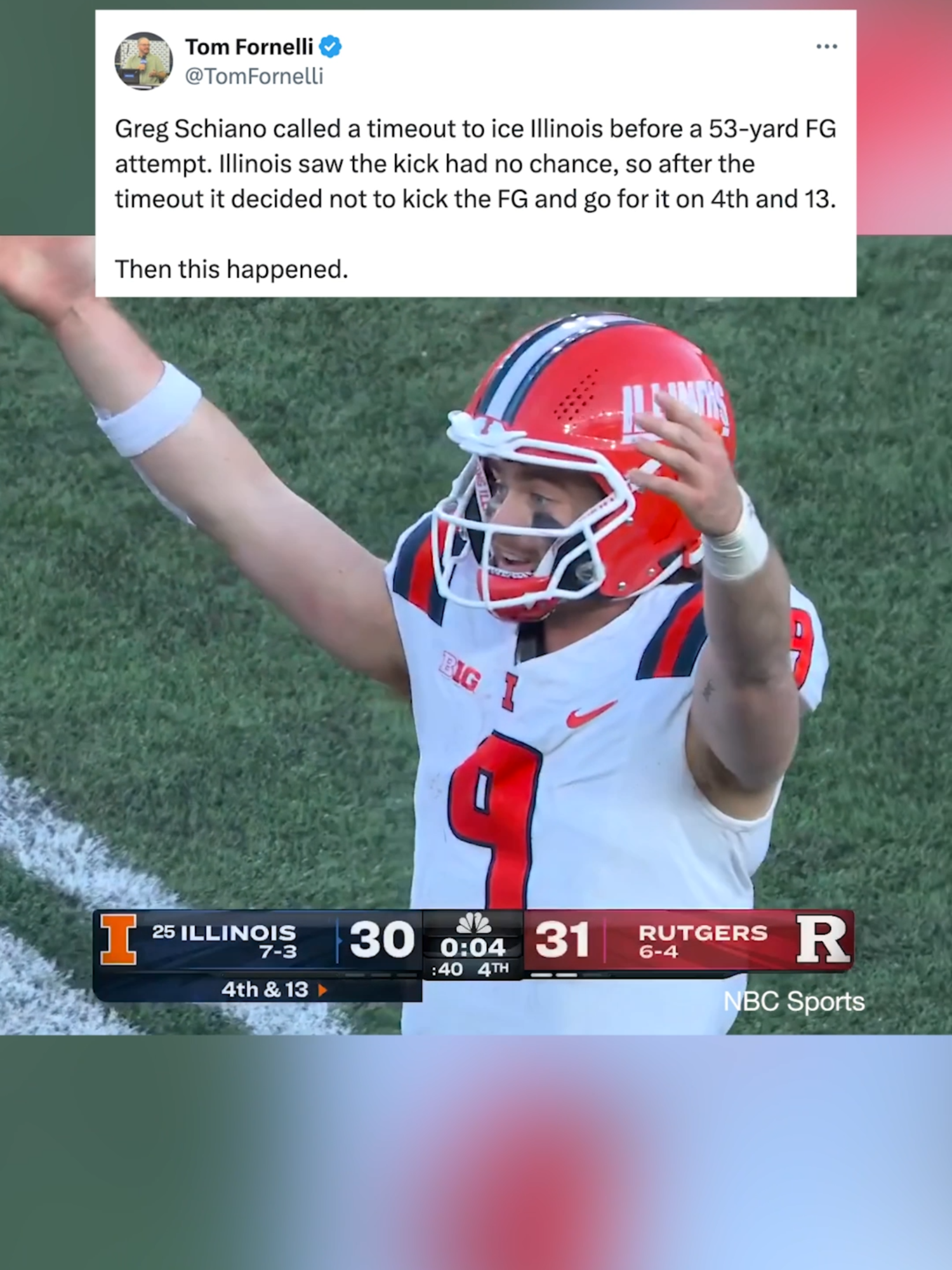 Oh how the turn tables... (🎥: NBC Sports, h/t Tom Fornelli) #rutgers #illinoisfootball