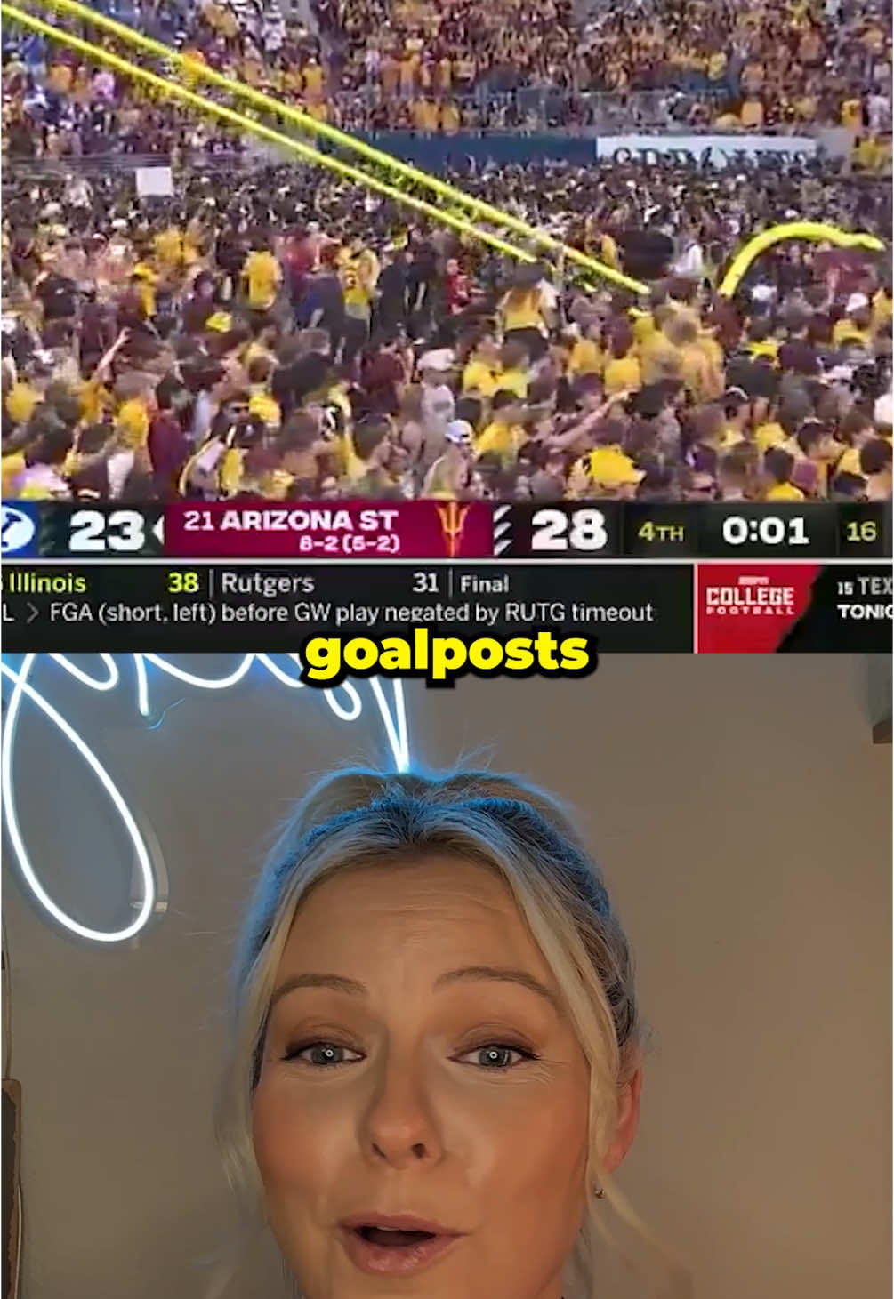 Arizona State fans stormed the field BEFORE the game ended and started to take down the goal posts 😅 @That Sports Paige #CollegeFootball #cfb #football