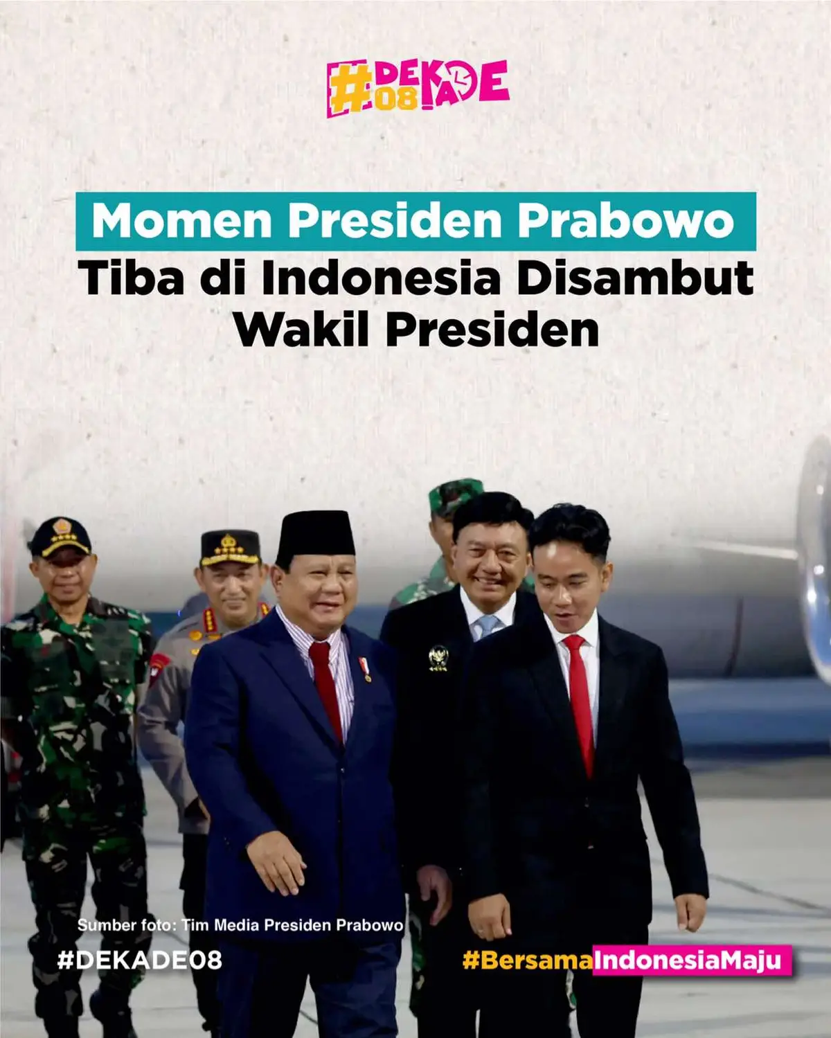 Presiden RI Prabowo Subianto tiba di Jakarta tepatnya di Bandara Halim Perdana Kusuma Jakarta usai lawatan ke sejumlah negara untuk melakukan kunjungan kenegaraan, Minggu (24/11).  Sejak 8 November-23 November 2024, Prabowo telah melakukan kunjungan ke enam negara dimulai dari Tiongkok untuk bertemu Presiden Tiongkok Xi Jinping, dilanjutkan ke Amerika Serikat berjumpa Presiden AS Joe Biden. Setelahnya Prabowo melanjutkan perjalanan ke dua konferensi internasional yang pertama adalah KTT APEC di Peru, dan KTT G20 di Brasil. Usai dari sana, Prabowo bertolak ke Inggris untuk bertemu Raja Charles III dan Perdana Menteri Inggris Keir Starmer. Setelah itu, ia berkunjung ke UEA bertemu Presiden MBZ. Dari semua kunjungan kenegaraan tersebut, Prabowo berhasil membawa banyak potensi investasi untuk dalam negeri serta kerja sama di berbagai sektor yang akan berdampak positif untuk masyarakat Indonesia, mulai dari bidang ketahanan pangan, gizi, kesehatan, teknologi, hingga energi. Total Prabowo membawa ‘oleh-oleh’ komitmen investasi senilai US$18,57 miliiar atau sekitar Rp 294,80 triliun (asumsi kurs Rp15.880 per US$) dari lawatannya dalam dua pekan terakhir. 