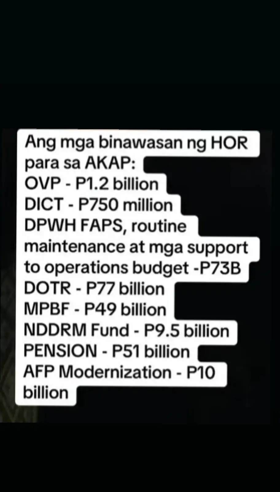 Ito nga po Pala ang listahan na  binawas ng HOUSE of Representatives  Napakarami na pera ng bayan Ang swerte po ng HOR KASE ITO WALANG NAG IIMBISTIGA