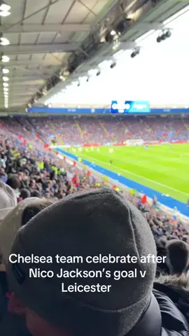 Chelsea players celebrate Nico Jackson’s goal v Leicester away. #chelsea #chelseateam #cfc #jonathankyddcfc #leicestervchelsea #cucurella #fofana #colwill #sanchez #colepalmer #nicojackson #goal #celebration #badiashile #Caicedo #madueke #felix #enzo 