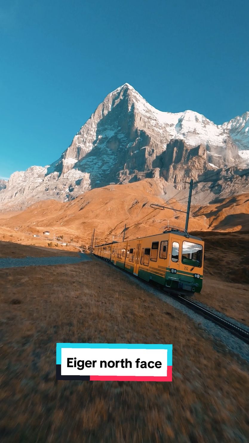 Eiger by train, have you tried ? #fpvdrone #fpvcinematic #droneshot #switzerland #grindelwald  #cinematicfpv #eiger #train #northface #berne #mountain #winter #tiktok #viral_video 