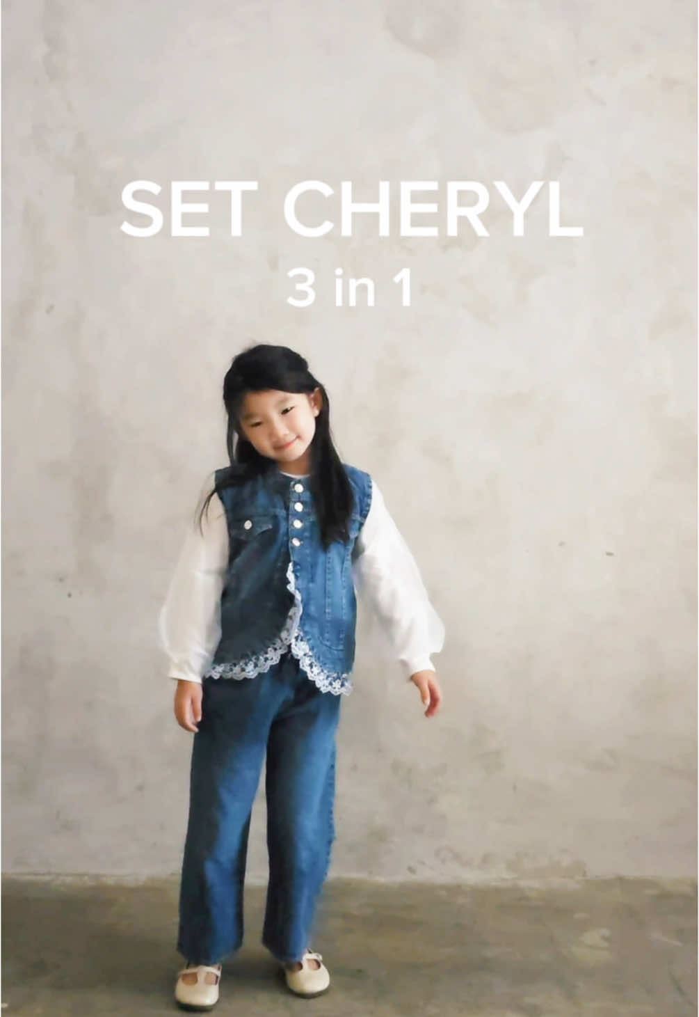 SET CHERYL 3 in 1 jeans mix with babyteri organdi #charbicollection #charbi #setelananakperempuan #jeansanak #oneset #setelan3in1 