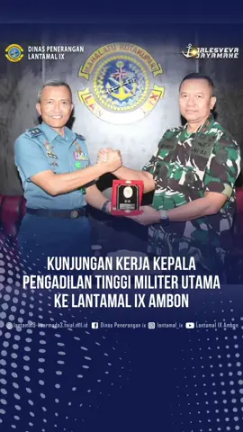 Kunjungan Kerja Kepala Pengadilan Tinggi Militer Utama ke Lantamal IX Ambon Terimakasih kepada Laksda TNI Ismu Edy Aryanto dan rombongan telah mengunjungi Pangkalan Utama TNI Angkatan Laut IX Ambon. Semoga sinergitas antara Peradilan tinggi dengan Lantamal IX selalu terjaga #jalesvevajayamahe #tniindonesia🇮🇩 #tniangkatanlaut #pengadilan #tinggi #militer #utama #pengadilantinggi #hukum #adil #tentara #maluku #malukupride🏝🔥 #ambonpride🏝🔥 #lantamal #maritime #jakarta #indonesia 