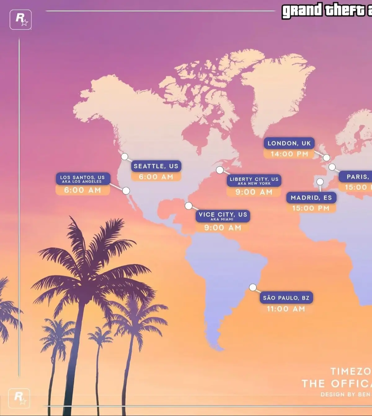 Here's your timezones for the official reveal Trailer 2 for GTA6 🌴  #GTA6 #gta6trailer #gta6online #gta6clips #gta6leak #pourtoi #foryou 