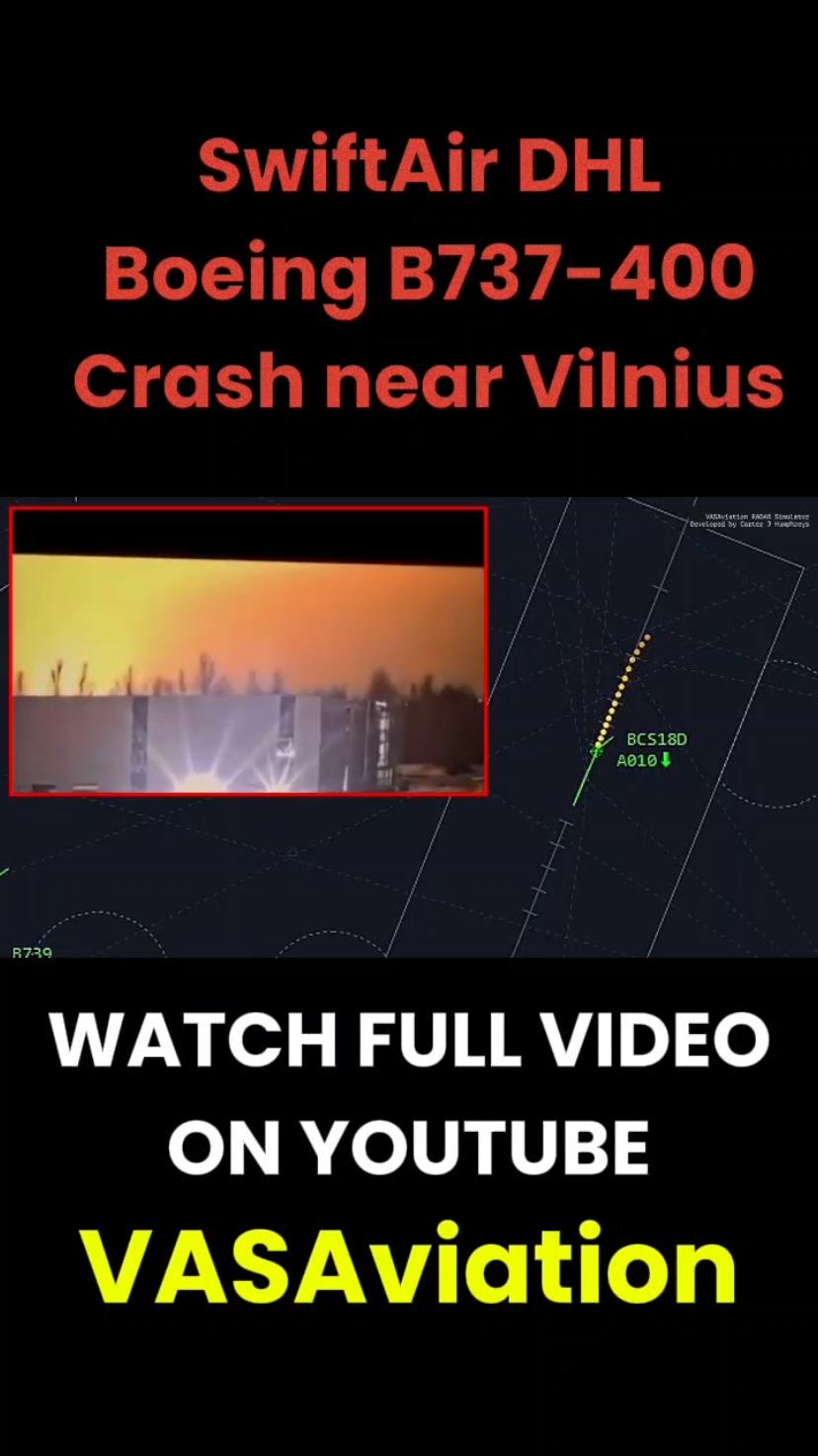 ⚠️SwiftAir DHL Boeing B737-400 Crash near Vilnius Airport 25/NOV/2024 Swiftair Boeing B737-400 performing flight from Leipzig to Vilnius was on final approach when the aircraft crashed about 1-2 miles from the runway impacting a building and burst into flames. One of the occupants onboard received fatal injuries. The other three occupants were taken to hospital. No injuries were reported on the ground. #Swiftair #Boeing #Vilnius #Crash #Plane #DHL