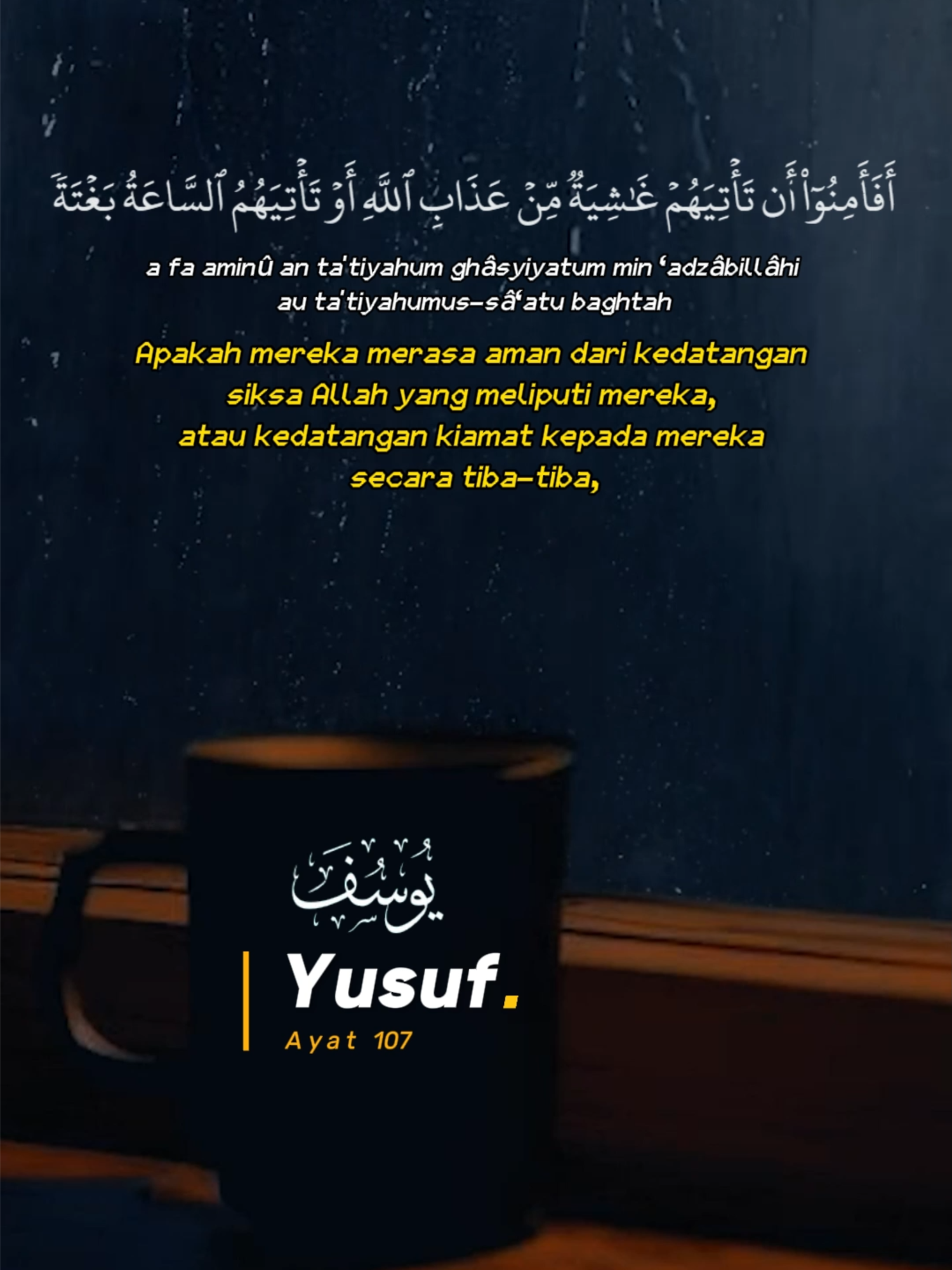 SURAH YUSUF AYAT 102-107 TAFSIR [102] Demikianlah kisah tentang Nabi Yusuf. Allah menceritakan kisah ini kepada Nabi Muhammad agar menjadi pengajaran yang sangat berharga. Itulah sebagian berita gaib yang Kami wahyukan kepadamu, wahai Nabi Muhammad. Dengan wahyu itu engkau dapat mengetahui kisah tersebut, padahal engkau tidak berada di samping mereka, yakni saudara-saudara Yusuf, ketika mereka bersepakat mengatur tipu muslihat untuk melemparkan Nabi Yusuf ke dalam sumur. [103] Meski kisah tersebut telah jelas membuktikan kerasulan Nabi Muhammad, namun tetap saja ada orang yang tidak percaya. Dan kebanyakan manusia tidak akan mau beriman kepada Allah dan rasul-Nya, walaupun engkau sangat menginginkannya. Baik kisah Nabi Yusuf maupun kisah-kisah lainnya dalam Al-Qur'an merupakan bukti bahwa Al-Qur'an adalah benar wahyu Allah. Adalah mustahil bila Nabi Muhammad yang hidup jauh setelah peristiwa itu terjadi dapat menceritakannya secara rinci tanpa mendapat wahyu dari Allah Yang Maha Mengetahui. [104] Pada ayat yang lalu Allah mengingatkan Nabi Muhammad bahwa walaupun beliau sangat menginginkan agar manusia beriman kepada Allah dan rasul-Nya, tetapi kebanyakan manusia tidak mau beriman. Pada ayat ini Allah menegaskan bahwa Nabi Muhammad tidak akan meminta imbalan sedikit pun atas dakwahnya. Allah berfirman, “Dan engkau, wahai Nabi Muhammad,tidak meminta imbalan apa pun kepada mereka atas dakwah yang engkau sampaikan, sebab seruan dakwah itu tidak lain adalah pengajaran bagi seluruh alam.” [105] Bila manusia mau berpikir jernih, sebenarnya pengajaran tentang tanda-tanda kekuasaan Allah itu ada di sekitar mereka. Allah menegaskan, “Dan berapa banyak tanda-tanda kebesaran Allah yang ada di langit dan di bumi sebagai pengajaran yang setiap saat mereka lalui dan saksikan, namun mereka berpaling darinya tanpa mengambil pelajaran. [106] Dan keberpalingan itu membuat kebanyakan dari mereka tidak beriman kepada Allah, bahkan mereka mempersekutukan-Nya dengan yang lain. [107] Keberpalingan manusia dari pengajaran para rasul maupun tanda-tanda kekuasaan Allah yang terbentang di alam semesta seperti yang ditegaskan pada ayat yang lalu, membuat manusia lalai dari agama. Akibatnya, manusia tidak lagi mengindahkan hukum-hukum agama dan nilai-nilai akhlak. Karena itu, Allah kembali mengingatkan kepada manusia akibat dari kelalaian tersebut. Apakah mereka merasa aman dari kedatangan siksa Allah yang meliputi mereka, sehingga mereka tidak bisa melarikan diri darinya; atau-kah mereka merasa aman dari kedatangan Kiamat kepada mereka secara mendadak, sedang mereka tidak menyadarinya, sehingga mereka tidak punya kesempatan untuk bertobat? #sholatwoi #sholatwoibesokmati #surahyusuf #saadalghamdi #yusuf102 #yusuf103 #yusuf104 #yusuf105 #yusuf106 #yusuf107