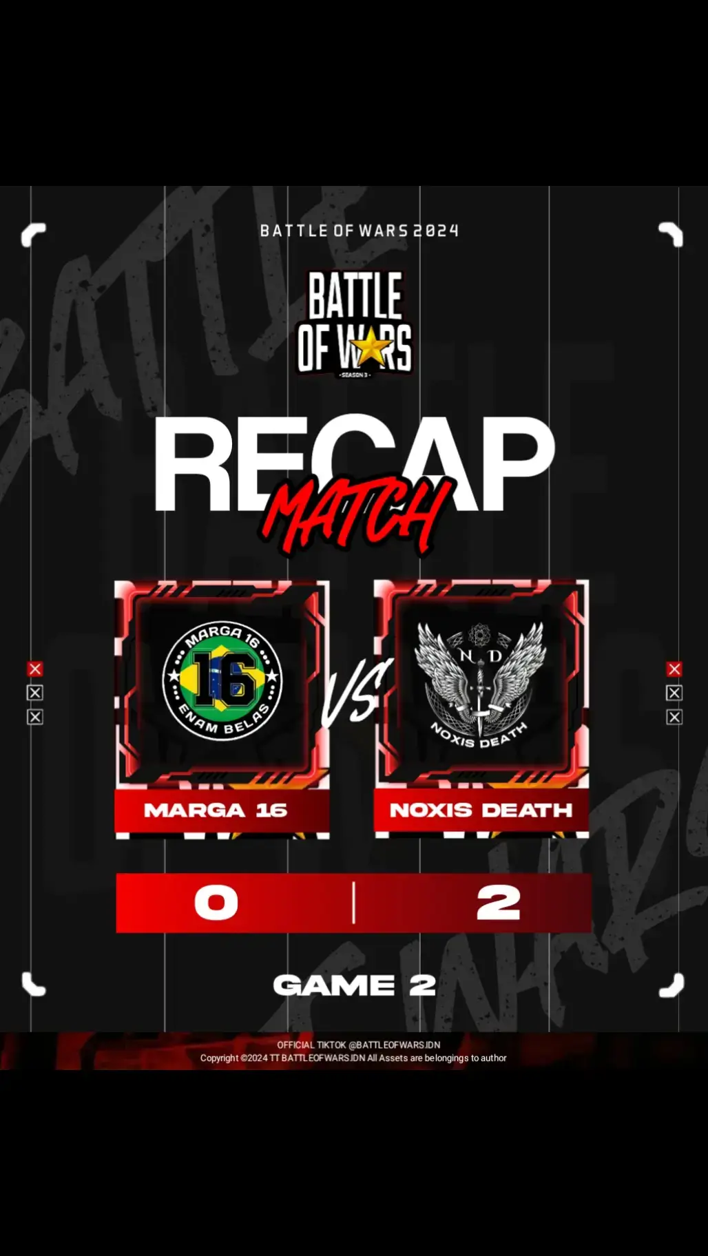 Permainan 2 ✨  MARGA 16 0 : 2 NOXIS DEATH GG NOXIS DEATH 🔥 NT MARGA 16 🙌 #battleofwars 