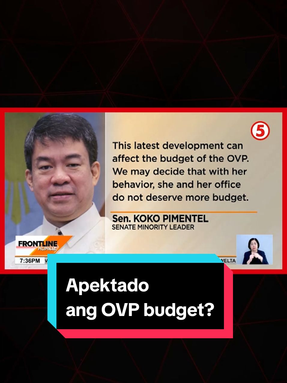 Nababahala ang ilang senador sa mga naging pahayag at pagbabanta ni Vice Pres. #SaraDuterte. Dahil dito, posibleng maapektuhan umano ang budget ng Office of the Vice President #OVP. #News5 #FrontlinePilipinas #NewsPH #BreakingNewsPH 