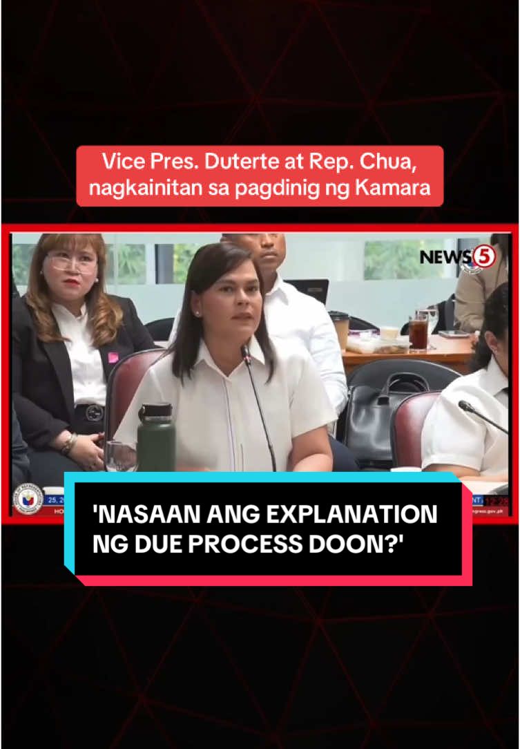 Nagkainitan sina Vice Pres. Sara Duterte at House Committee on Good Government and Public Accountability Chairman Rep. Joel Chua sa pagpapatuloy ng pagdinig ng komite ngayong Lunes, November 25 ukol sa budget utilization ng Office of the Vice President (OVP). Ayon sa bise presidente, nasa loob ng detention si OVP Chief of Staff Atty. Zuleika Lopez dahil sa pagkuwestiyon ng Kamara sa due process. Tanong niya sa komite, nasaan umano ang eksplanasyon ng due process sa naging hakbang na ito. #News5 #NewsPH #SocialNewsPH #BreakingNewsPH  