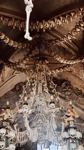 A church decorated with human bones ☠️ #sedlecossuary #bonechurch #kutnahora #czechrepublic🇨🇿 #fyp #trendingvideo #travel 