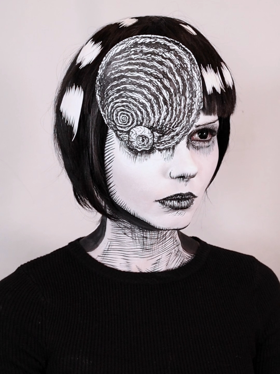 AZAMI                                               #junjiito #azami #uzumaki #cosplay #makeup #makeuplook #blackandwhite #blackandwhitemakeup