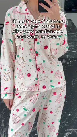 Two-Piece Set Women's Christmas Print Button Front Pocket Shirt & Elastic Waist Pants Pyjama. #TikTokMadeMeBuyIt #TikTokshop #foryou #pjs #christmas #blackfriday 