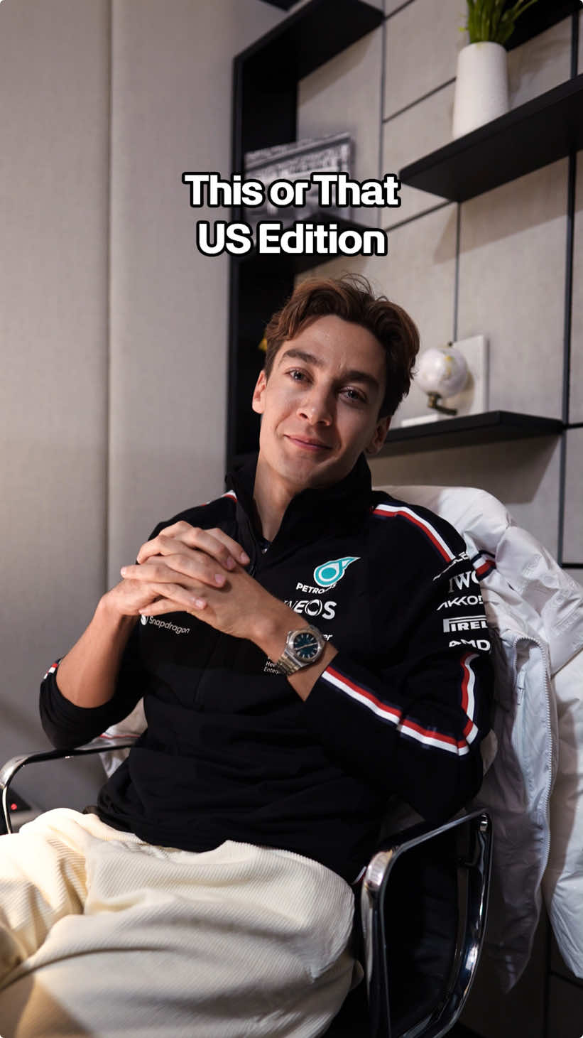 This or That: US Edition 💙❤️ #GeorgeRussell #ThisOrThat #Hamburger #F1 #Mercedes 