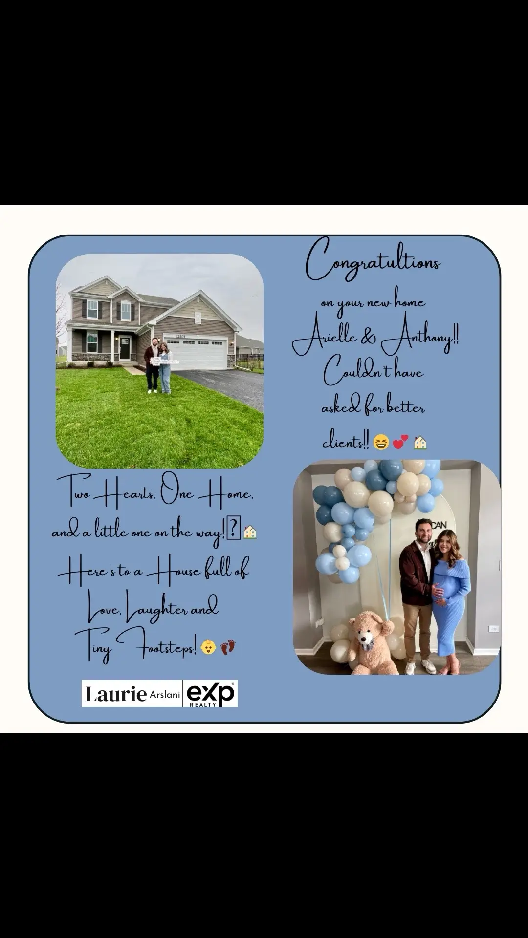 🌟 Big congratulations to my amazing daughter and son-in-law on their beautiful new home! 🏡✨ Just in time to welcome the sweetest addition to their family. A perfect home for all the love and memories waiting to be made. 💕👶 Cheers to this exciting new chapter—so proud and thrilled for you both! 🥂🎉 #NewHome #GrowingFamily #Love #Huntley #Realtor #foryou #exprealty #lauriearslani #NewHome #kanecountyrealestate #mchenrycountyrealestate #homeownership 